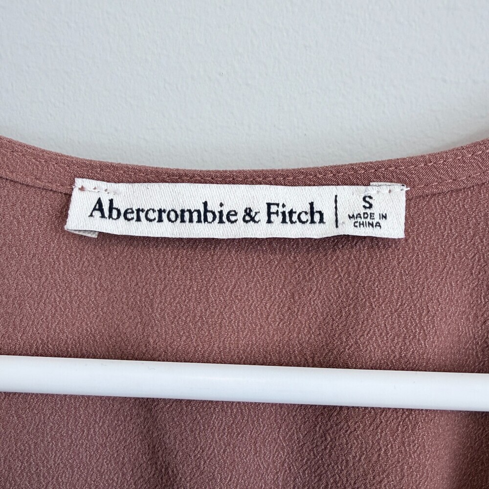 Abercrombie & Fitch Deep V-Neck Top Minimalistic Baby Doll Vibe Brown Women's S - Picture 3 of 8